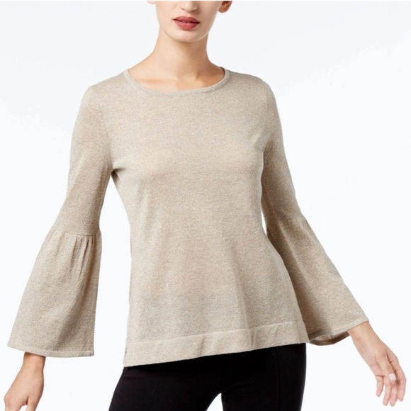 Calvin Klein Sweaters - CALVIN KLEIN Gold Thread Bell Sleeve Lightweight Pullover Sweater